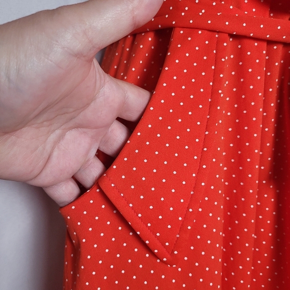 VTG 50's/60's Red/White Micro Dot Rockabilly Pinup Retro Midi Dress Women's M - Picture 5 of 14